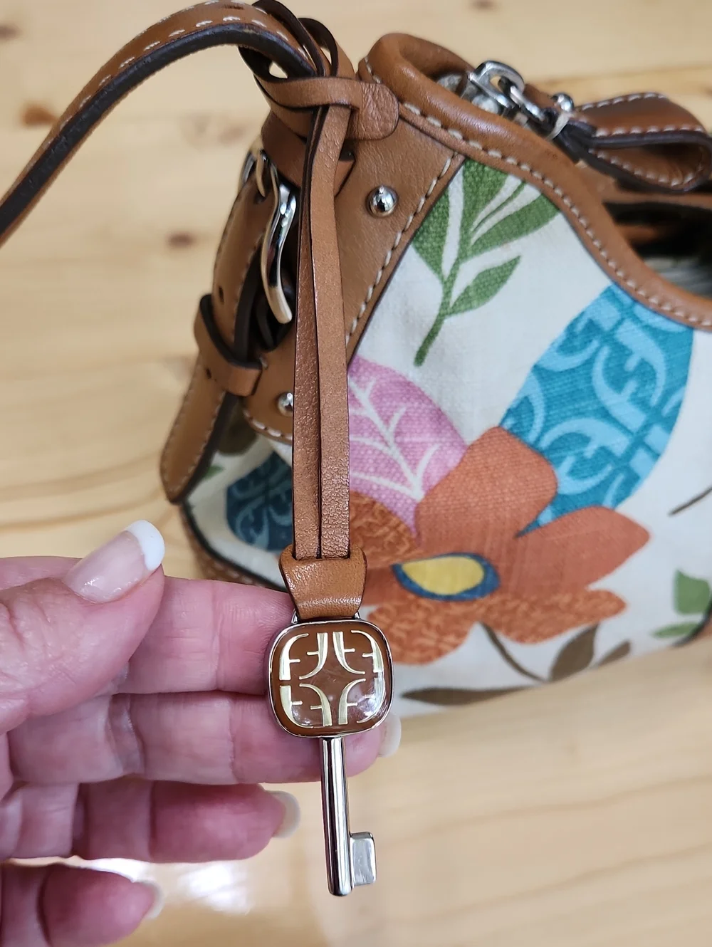 Vintage Fossil Floral Canvas Shoulder Bag Leather Trim Y2k - Picture 7 of 17